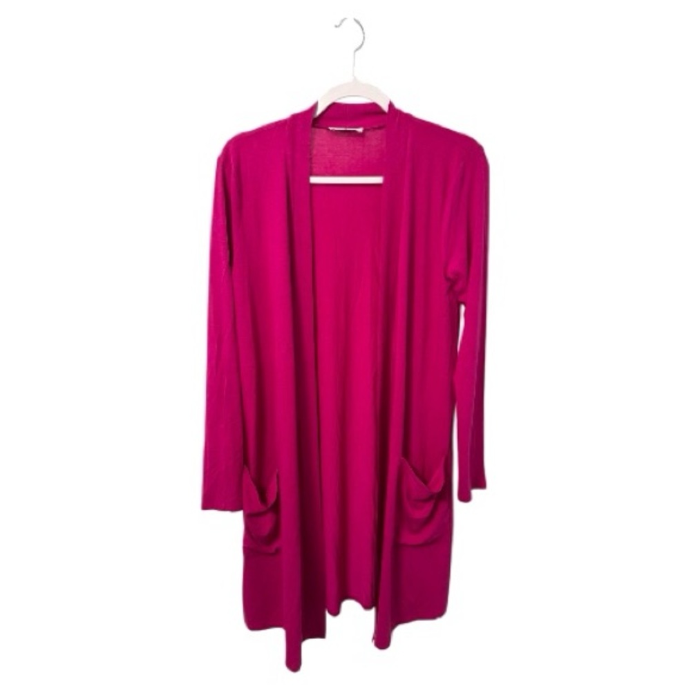 Zenana Outfitters Hot Pink Long Open Front Cardigan Duster with Pockets Size Med